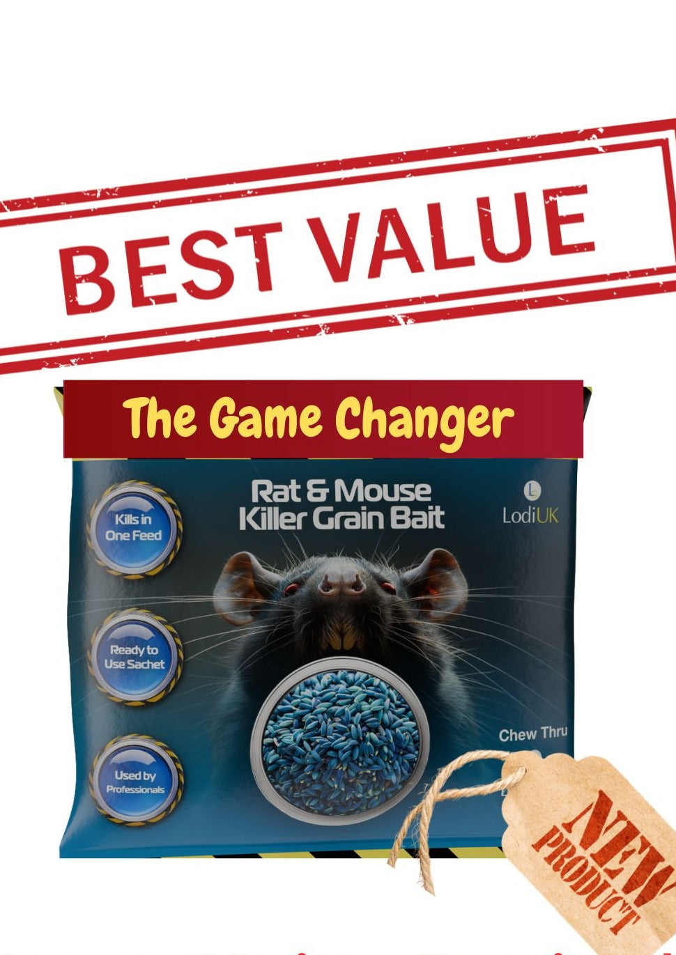 Powerful Rat & Mouse poison, in a No handling chew through Bag