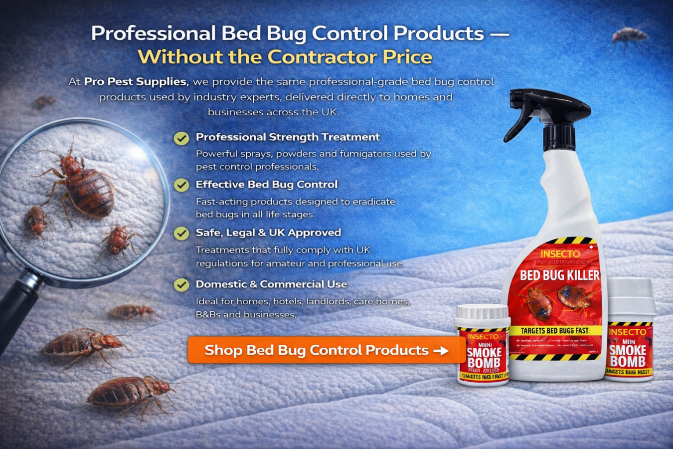 Bed Bug Killer Spray kit. 2 x spray, 2 x Smoke Bombs, 3 pr Gloves, Action plan booklet